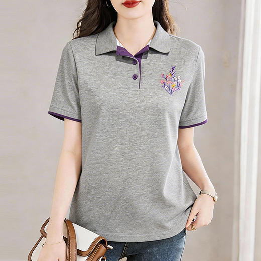 Polo领短袖T恤女士夏新款遮肉显瘦气质大码上衣简约休闲百搭胖mm 商品图2