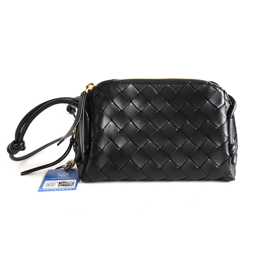 【95新】BV葆蝶家黑色Concert编织贝壳包单肩包女士090426AK05
