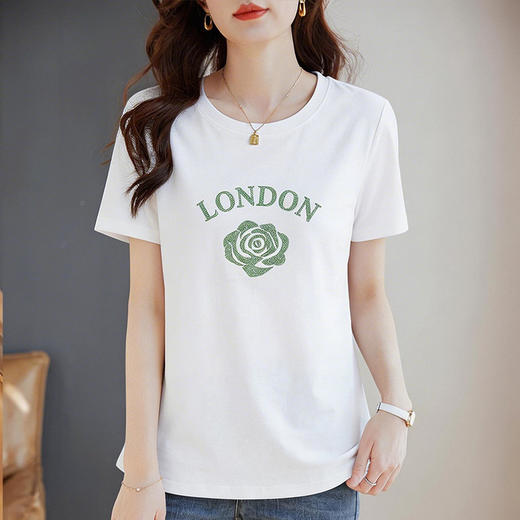 白色印花圆领短袖T恤女士夏季新款减龄大码女装宽松正肩休闲上衣 商品图4