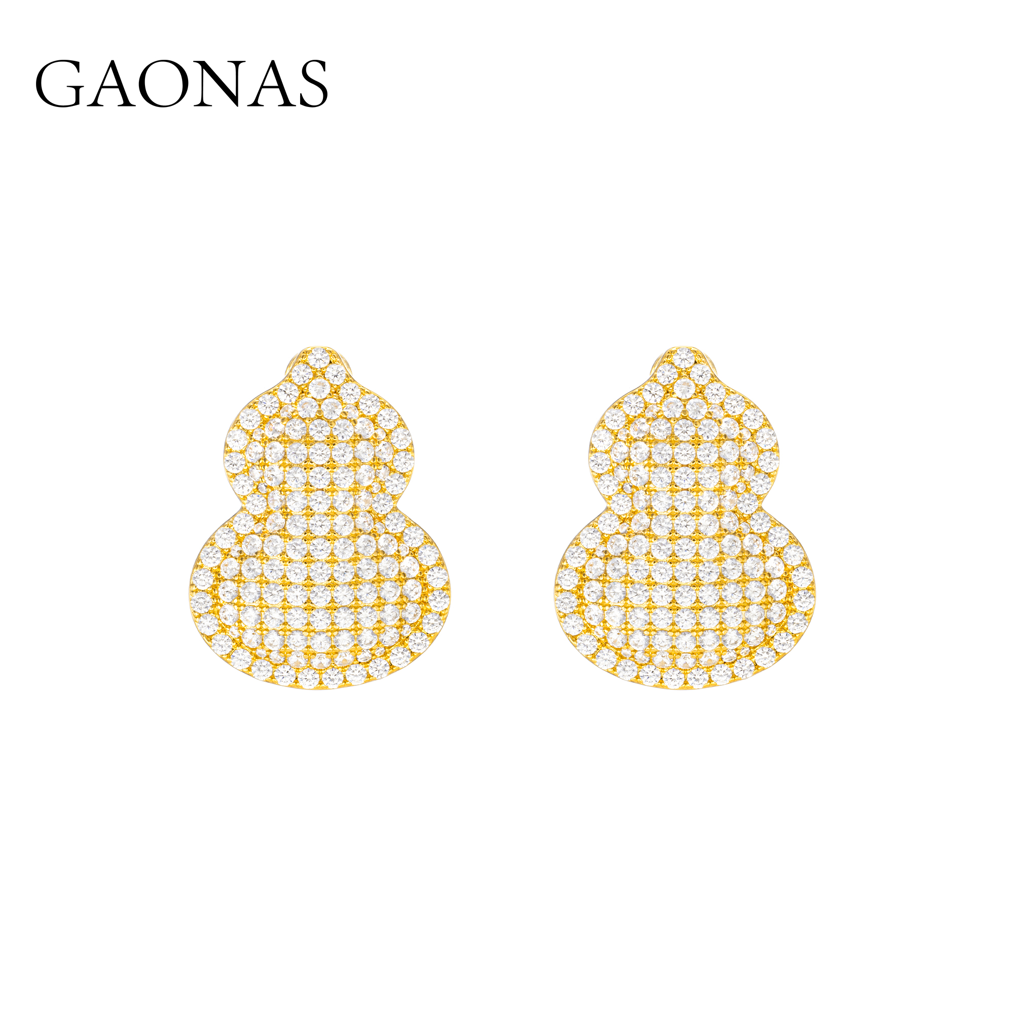 GAONAS 黄铜合成锆石耳饰 福禄双全中式豪镶金色葫芦耳环11926EGO