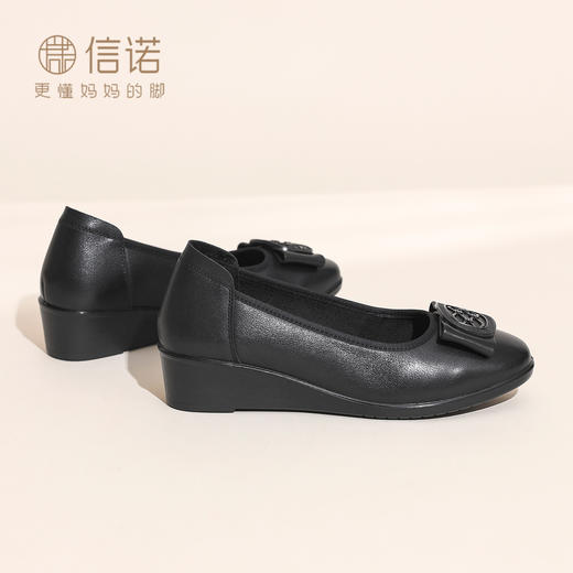 简约风真皮浅口单鞋女坡跟方扣软底舒适妈妈鞋通勤皮鞋6C7832-90 商品图3
