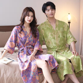 【100%优质天然棉、双层纱越洗越柔软】a类春夏薄款睡衣纯棉双层纱布浴袍家居服睡袍情侣款吸水速 干浴衣.TA