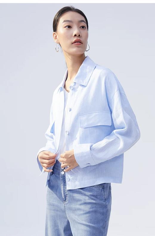 pure touch女士亚麻浅蓝色衬衫休闲时尚设计感小众上衣夏季薄款新 商品图0