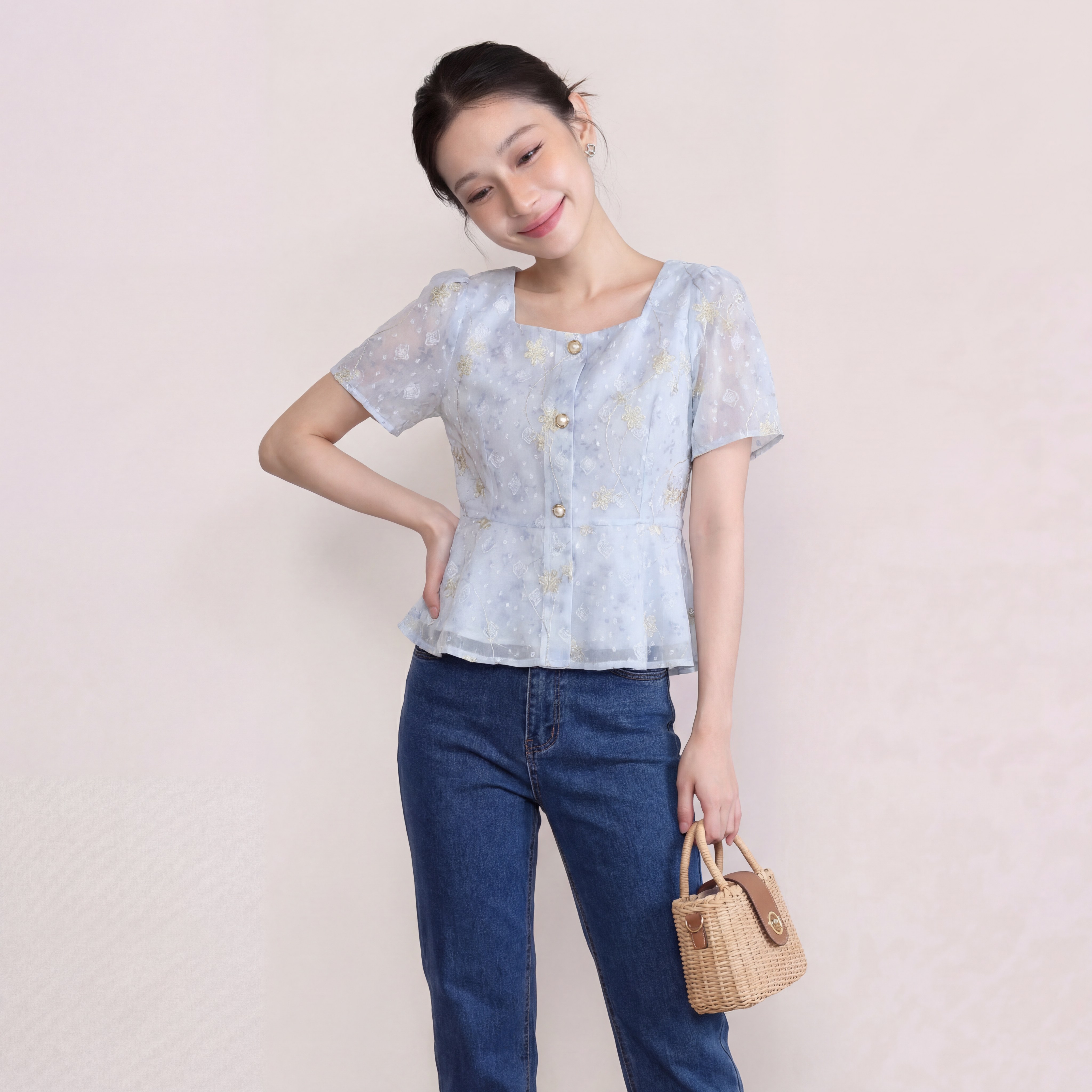 奢姿大码女装2026夏季减龄印花上衣胖妹妹立体刺绣时尚方领小衫