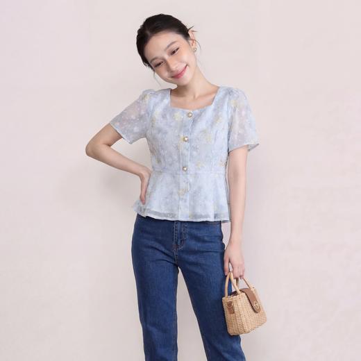 奢姿大码女装2026夏季减龄印花上衣胖妹妹立体刺绣时尚方领小衫 商品图0