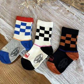 2026春夏DD同款儿童亲子日潮马赛克撞色松紧口中高筒袜三色入
