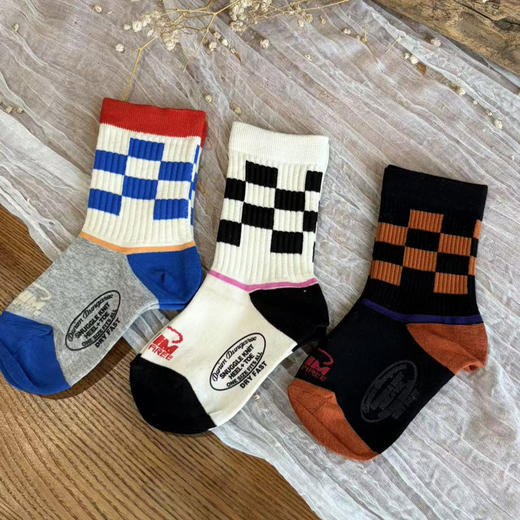 2026春夏DD同款儿童亲子日潮马赛克撞色松紧口中高筒袜三色入 商品图0