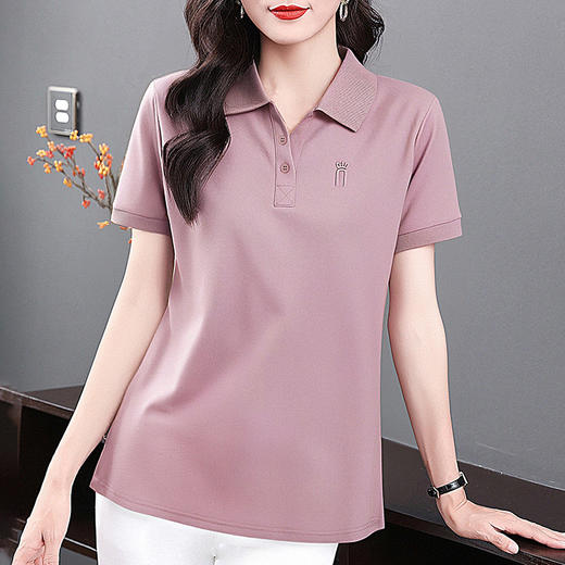 薄款冰丝短袖t恤女2026新款夏季大码polo衫女装翻领半袖宽松上衣 商品图1