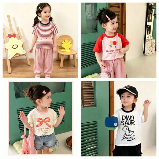 【承包娃一夏天的短袖49/4件‼️】儿童纯棉a类短袖男童宝宝女童全棉衣服防蚊裤73-140码聚 商品图0