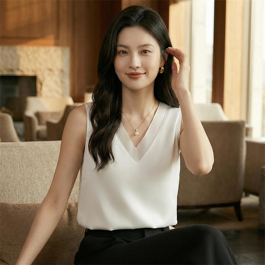 奢姿雅缎面网纱V领背心高级感内搭拼接打底百搭宽松S-3XL 商品图7