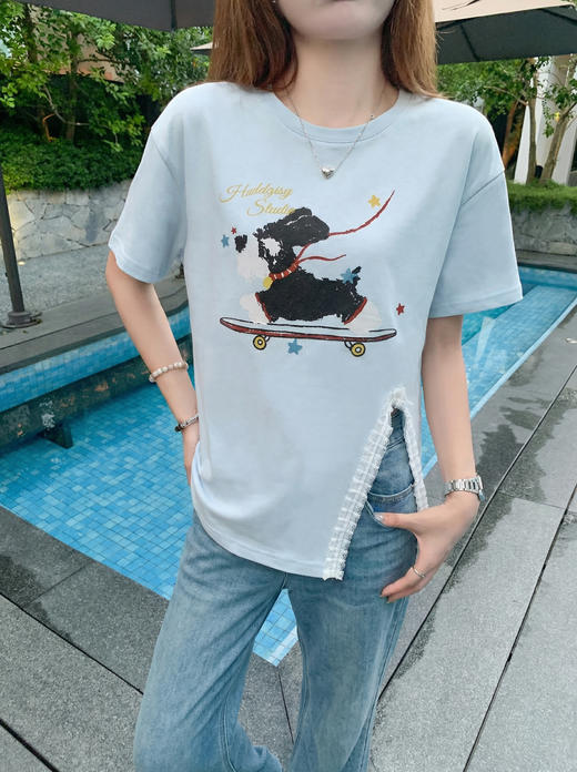 <曾小咸推荐>4.17现货秒杀 ！微信超特价！韩系小狗印花开叉短袖 日常149.99 立减80 秒杀69.99！！ 商品图5