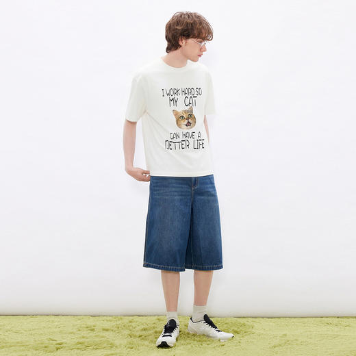 gxgjeans男装  趣味猫咪图案潮流时尚宽松圆领短袖T恤男 26夏新品 商品图3