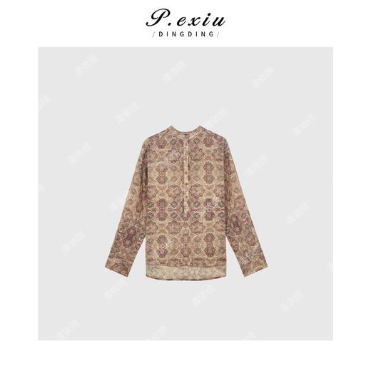 04-3潘依绣丁丁宠粉100%苎麻文艺复古印花高级感长袖衬衫 W-62460 商品图1