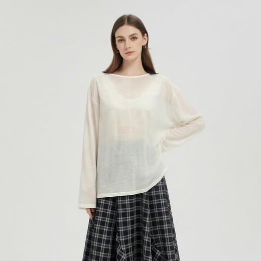 【2件9折】【Petit Bari】Petit Bari垂坠感莱赛尔亚麻开衩罩衫遮阳上衣 商品图5