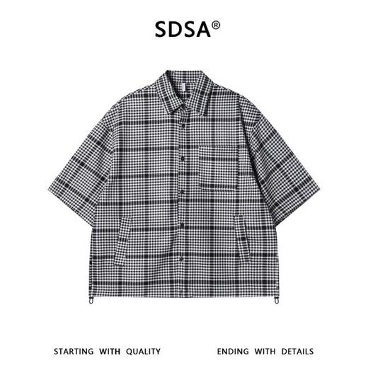 SDSA男装2026新款高贵轻奢简约韩系撞色小格子翻领短袖衬衫百搭 商品图0