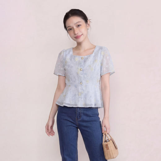 奢姿大码女装2026夏季减龄印花上衣胖妹妹立体刺绣时尚方领小衫 商品图4
