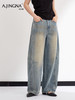 【复古弯刀】阿菁娜春夏新款弯刀牛仔裤立体剪裁藏肉显瘦不压个高腰拉比例遮胯宽F31C210025 商品缩略图4