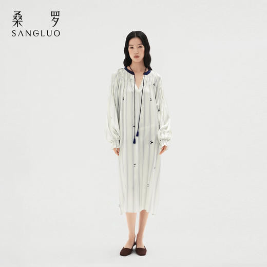 桑罗熊猫条纹印花女款睡衣套装亲肤透气长袖长裤情侣同款居家服 商品图5