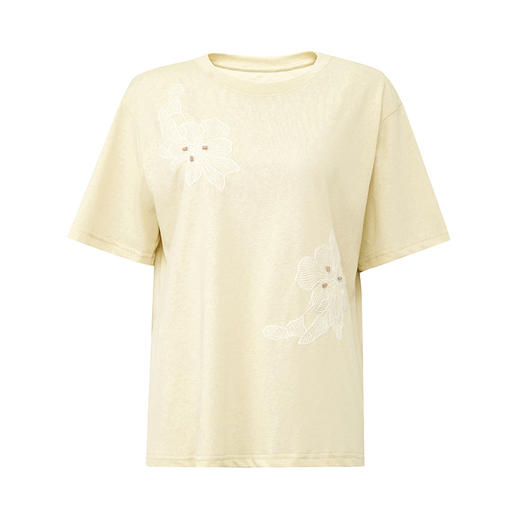 【2件9折】【Petit Bari】Petit Bari艺术钉珠花卉贴布短袖T恤 商品图1