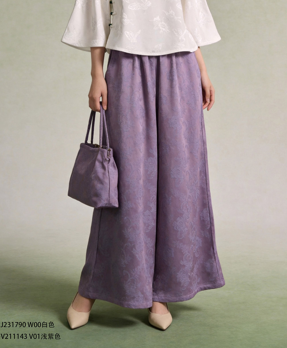 致橡树2023中式棉麻提花阔腿裤休闲裤V211143