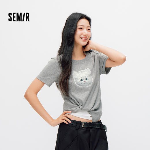凉感T|商场同款森马短袖T恤女夏季短款图案扭结修身2026新款上衣 商品图1