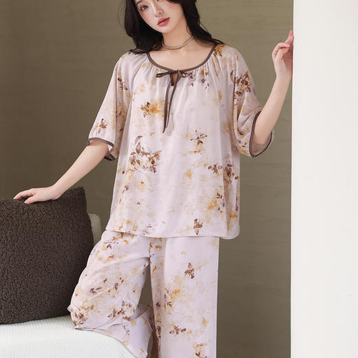 东方写意美学！【KASIHAN--新中式棉绸印花家居服系列】丝滑软糯棉绸触感 柔软细腻慵懒优雅 宽松版型搭配新中式印花 轻薄舒适/吸湿透气/气质优雅/居家休闲/多款式可选 商品图8