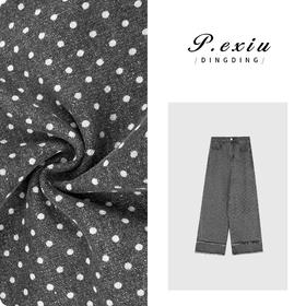 04-3潘依绣丁丁宠粉潘依绣【夜星空】设计款做旧毛边波点印花牛仔裤 D6293