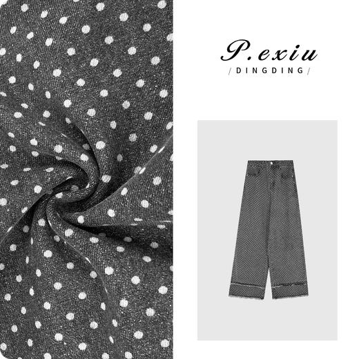 04-3潘依绣丁丁宠粉潘依绣【夜星空】设计款做旧毛边波点印花牛仔裤 D6293 商品图0