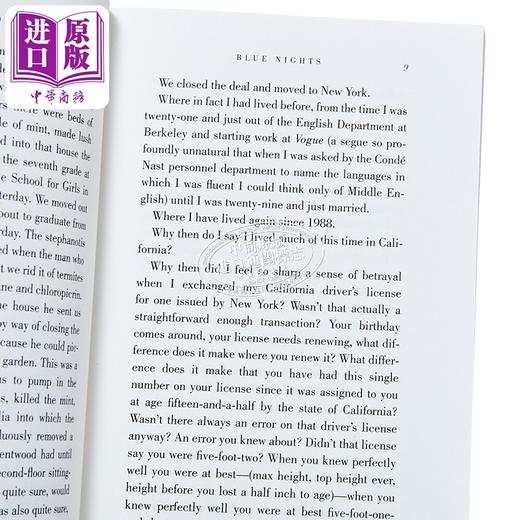 预售 【中商原版】蓝夜 回忆录 琼 狄迪恩 Blue Nights A Memoir 英文原版 Joan Didion 文学 作品 商品图3