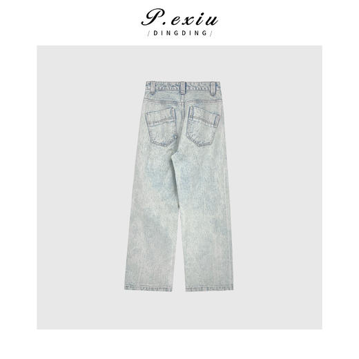 04-3潘依绣丁丁宠粉PanYiXiu/潘依绣100%雪花水洗美式复古直筒牛仔裤 D6108 商品图2