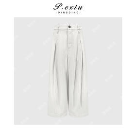 PanYiXiu/潘依绣亚麻天丝复古水洗立体剪裁重工压褶显瘦气球牛仔裤 S881632