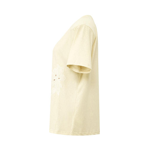 【2件9折】【Petit Bari】Petit Bari艺术钉珠花卉贴布短袖T恤 商品图2