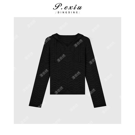 04-4潘依绣丁丁宠粉100%棉波浪纹慵懒松弛连帽针织上衣 L2577 商品图1