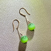 18K玫瑰金和田玉（碧玉猫眼）镶钻玉珠耳饰/圆珠10mm/菠菜绿/总长35mm 商品缩略图1