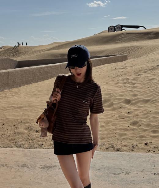 MIUMIU缪缪  条纹徽标极简主义情侣宽松短袖 商品图1