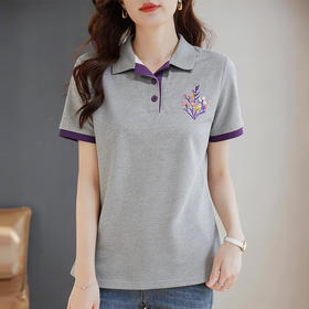 Polo领短袖T恤女士夏新款遮肉显瘦气质大码上衣简约休闲百搭胖mm