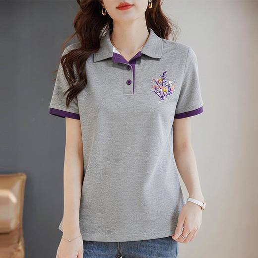 Polo领短袖T恤女士夏新款遮肉显瘦气质大码上衣简约休闲百搭胖mm 商品图0