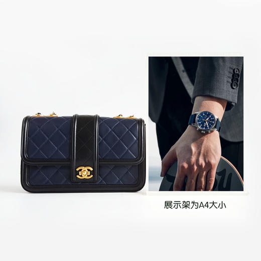 【95新】CHANEL香奈儿A91365 Y07659 C9955蓝黑拼色羊皮菱格CF链条包单肩包女士070426NJS17 商品图10