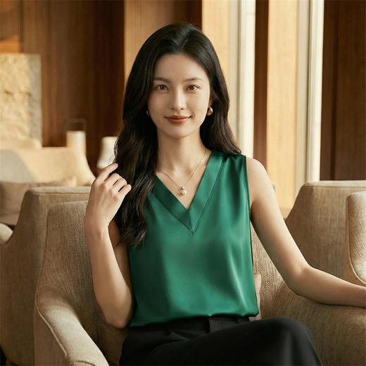 奢姿雅缎面网纱V领背心高级感内搭拼接打底百搭宽松S-3XL 商品图6