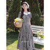 鹿向南「海盐溪上」法式复古蓝色格子连衣裙女夏季新款学院风长裙 商品缩略图0