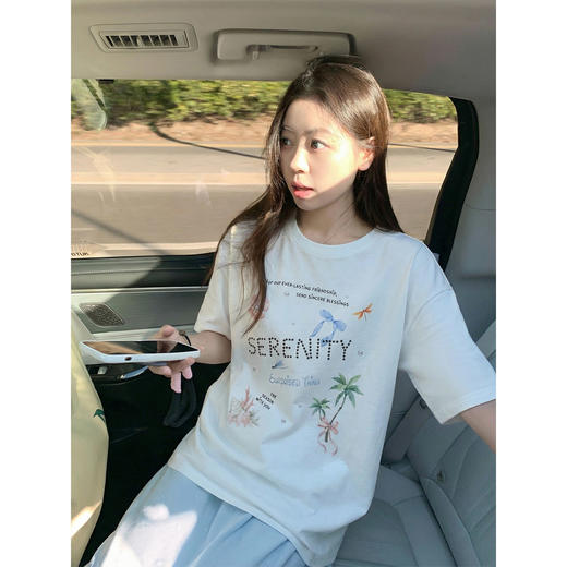 <曾小咸推荐>4.18现货秒杀 ！微信超特价！韩系字母印花正肩短袖 日常119.99 立减60 秒杀59.99！！ 商品图0