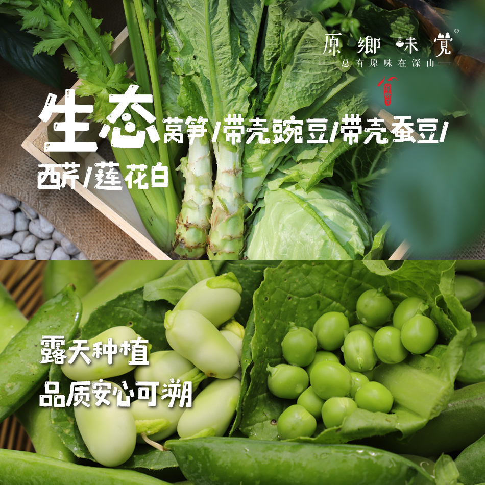 生态蔬菜组合（莴笋/带壳豌豆/带壳蚕豆/生态西芹/生态莲花白）（农场直发-顺丰包邮）|多种规格，来自成都郫都，生产者：原乡生态农场