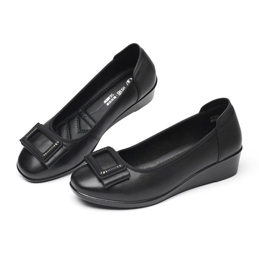 信诺通勤风真皮方扣浅口单鞋女平底一脚蹬软底妈妈鞋6C7832-91 商品图4