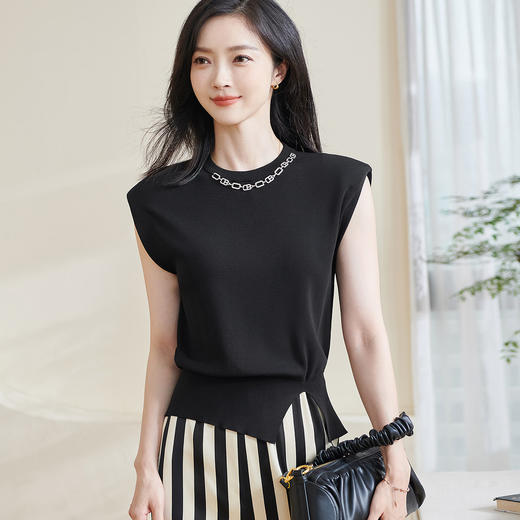 开叉针织衫 米思阳2026夏季新款时髦洋气百搭无袖上衣3088/1271 商品图3