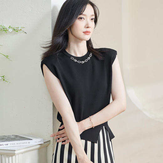 开叉针织衫 米思阳2026夏季新款时髦洋气百搭无袖上衣3088/1271 商品图2