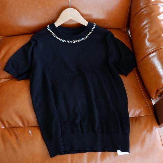 直发 阿玛施同款，重工手工钉珠镶钻莱赛尔天丝针织短袖【JS3699378 】 商品图4