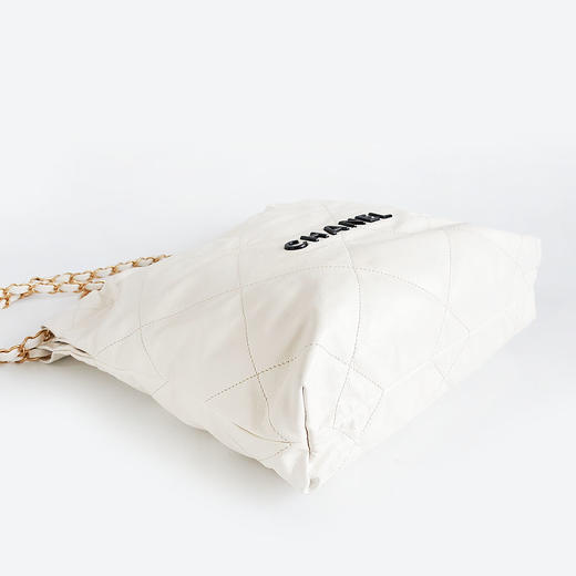 【95新】CHANEL香奈儿22Bag系列AS3260 B08038 10601小号白色黑字22bag垃圾袋单肩包女士140426NJT24 商品图6