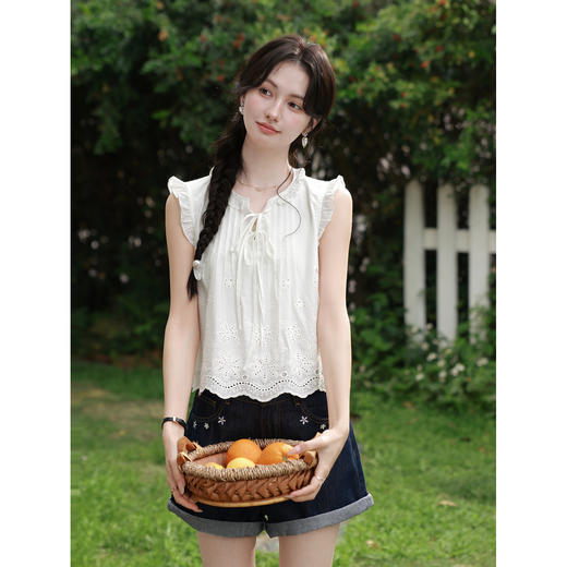 鹿向南「清浅云白」法式白色衬衫女夏季新款气质飞飞袖显瘦上衣 商品图4