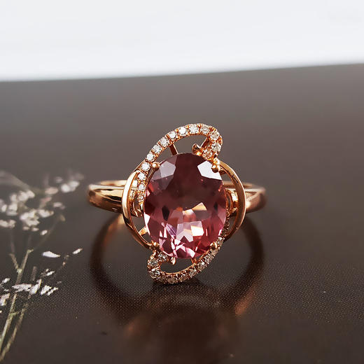 【天然正品】AU750玫瑰金镶钻镶天然近全净体粉色近2克拉碧玺戒指15号（戒圈可改）281025AH21 商品图2