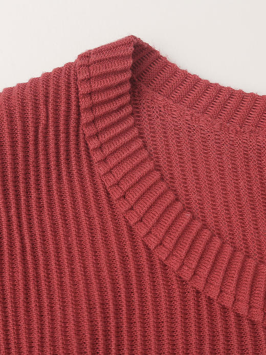 酒红色坑条针织短袖 T 恤女 夏季修身显瘦圆领薄款百搭弹力打底上衣 商品图2